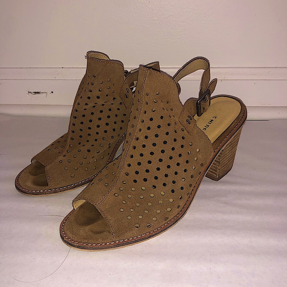 Tan Slingback Block Heel Sandals